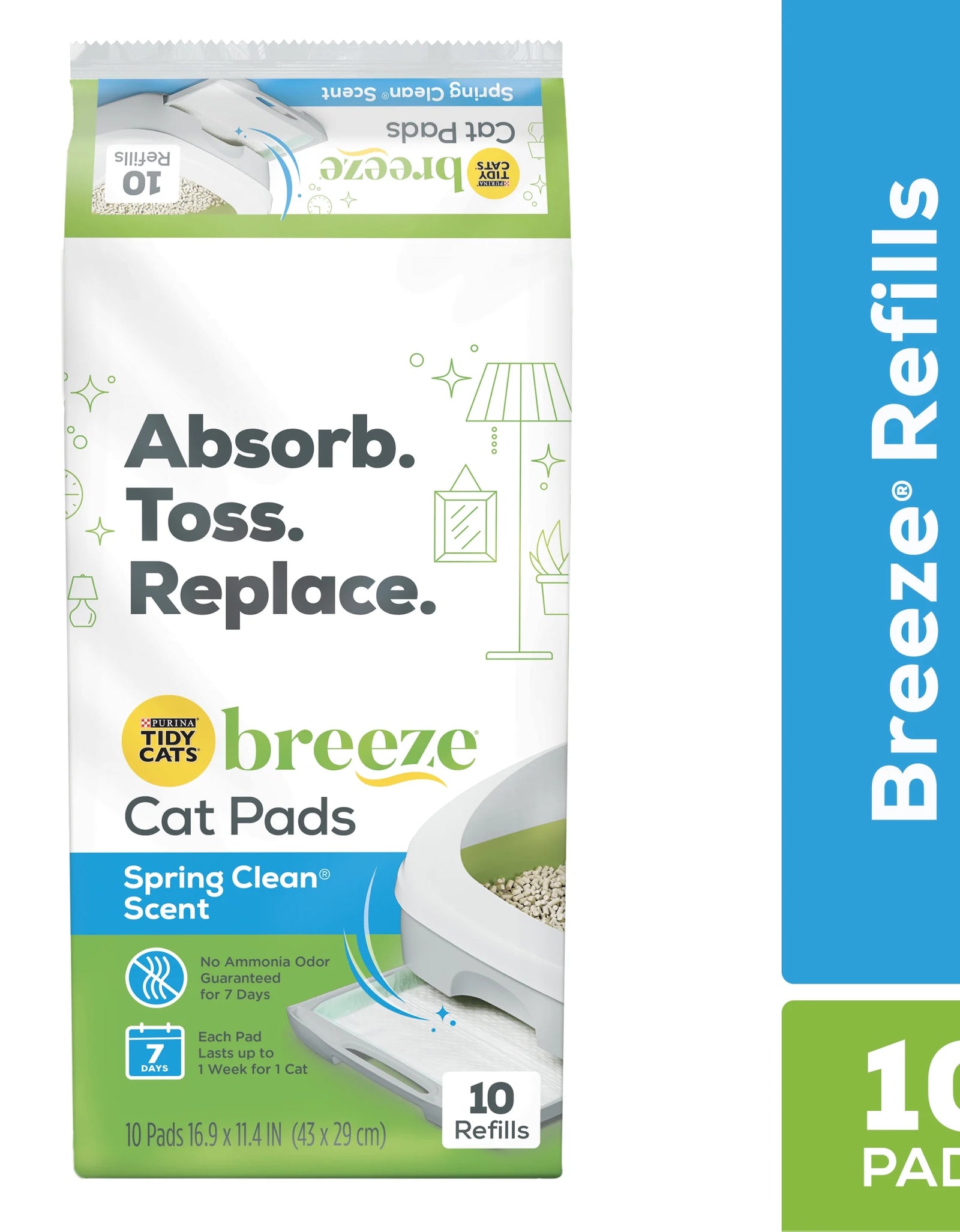 Purina  Cat Pads, BREEZE Spring Clean Fragranced Refill Pack, 10 Ct. Pouch