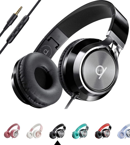 CL750 Wired Headphones with Mic & Volume Control — Noise Isolating On-Ear Headphones for Computer and Laptop Wired, Plug in Corded Headphone over Ear with Wire (Foldable, Aux Jack 3.5Mm)