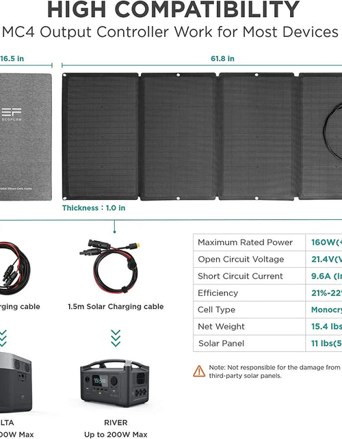 Load image into Gallery viewer, 160W Portable Solar Panel for Power Station, Foldable Solar Charger with Adjustable Kickstand, Waterproof IP67 for Outdoor Camping,Rv,Off Grid System
