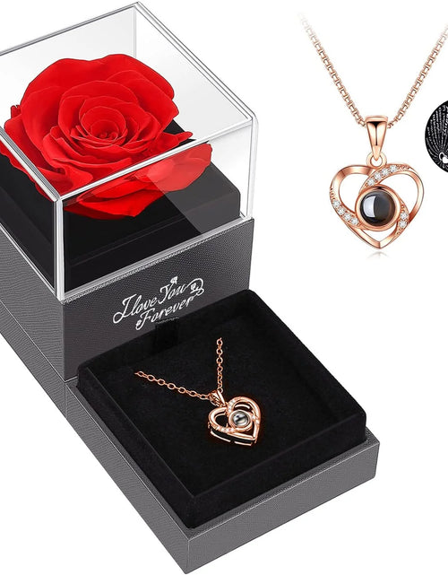 Load image into Gallery viewer, Preserved Red Real Rose with I Love You Necklace in 100 Languages -Eternal Flowers Rose Gifts for Mom Wife Girlfriend on Birthday Anniversary Christmas Mothers Day Valentines Romantic Gifts for Her
