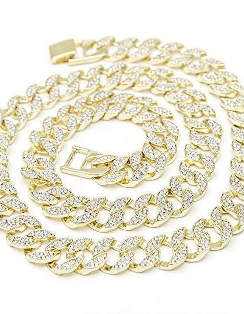 Load image into Gallery viewer, Blinged Out Cuban Necklace W/ Matching Bracelet and Fire Iced Out Timepiece - Boujee 3Pc Set - 2023 CNBW (ST10226 Gld/Gld)
