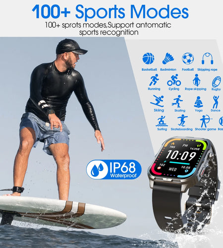 H5 Smart Watch with Bluetooth Call, IP68 Waterproof Fitness Tracker for Women and Men, Black
