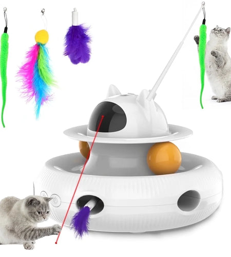 Extendable Laser Feather USB Rechargeable Cat Teaser Wand, White
