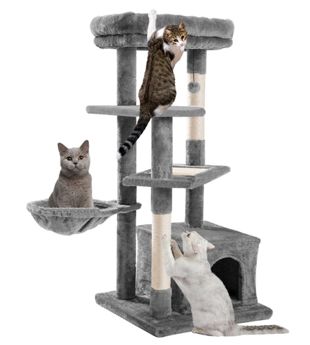 Cat Tree for Large Cats, Multi-Level Cat Tower with Sisal Covered Scratching Posts, Spacious Condo, Cozy Hammock and Plush Top Perch