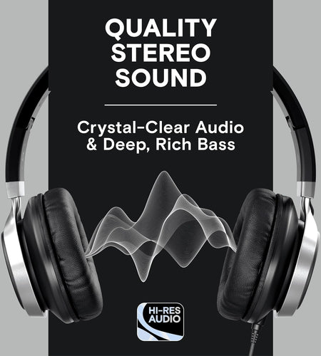 CL750 Wired Headphones with Mic & Volume Control — Noise Isolating On-Ear Headphones for Computer and Laptop Wired, Plug in Corded Headphone over Ear with Wire (Foldable, Aux Jack 3.5Mm)