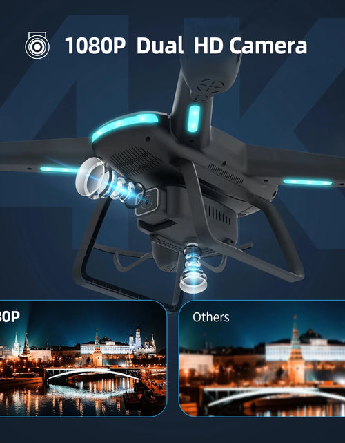 Load image into Gallery viewer, JY03 Drone with 1080P HD Camera for Adults and Kids, FPV RC Quadcopter with LED Lights and Optical Flow Sensor, 2 Batteries, Black
