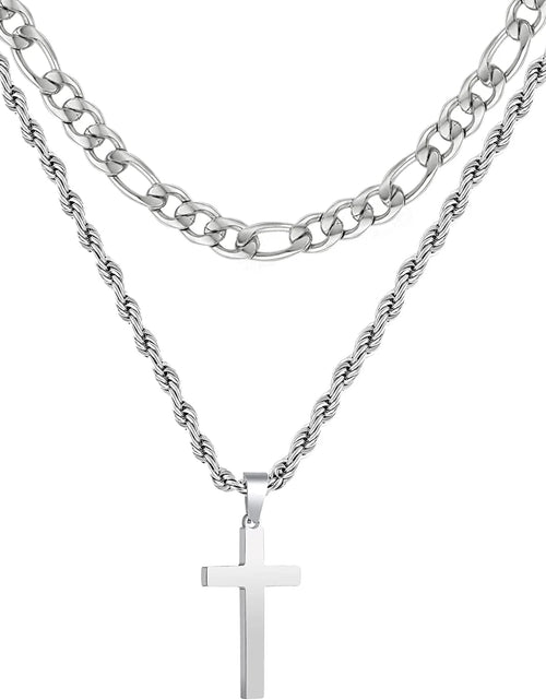 Load image into Gallery viewer, 2025 Graduation Gifts for Him Boys Kids Teenages Teen Boyfriend Brother Son Grandson Graduates Silver Cross Necklace Pendant Chain Set Catholic Religious Christian Jewelry Gifts Ideas Age
