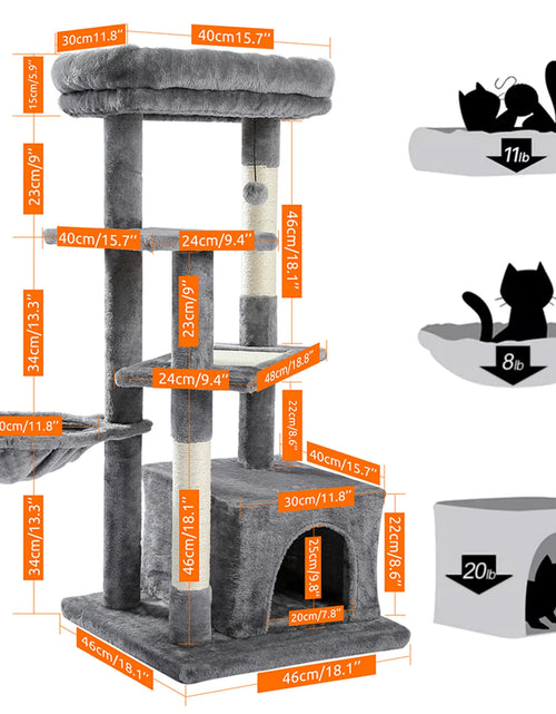 Load image into Gallery viewer, Cat Tree for Large Cats, Multi-Level Cat Tower with Sisal Covered Scratching Posts, Spacious Condo, Cozy Hammock and Plush Top Perch
