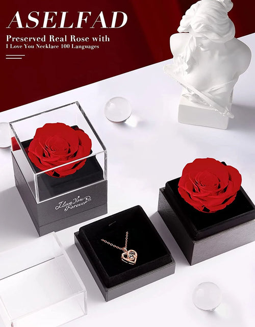Load image into Gallery viewer, Preserved Red Real Rose with I Love You Necklace in 100 Languages -Eternal Flowers Rose Gifts for Mom Wife Girlfriend on Birthday Anniversary Christmas Mothers Day Valentines Romantic Gifts for Her

