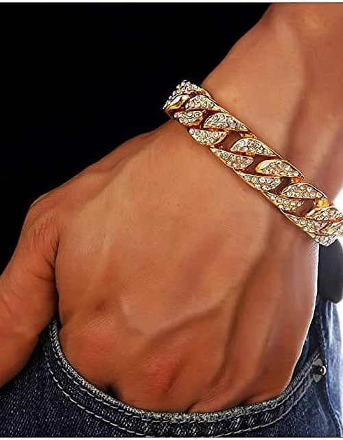 Load image into Gallery viewer, Blinged Out Cuban Necklace W/ Matching Bracelet and Fire Iced Out Timepiece - Boujee 3Pc Set - 2023 CNBW (ST10226 Gld/Gld)
