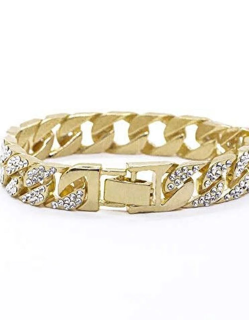 Load image into Gallery viewer, Blinged Out Cuban Necklace W/ Matching Bracelet and Fire Iced Out Timepiece - Boujee 3Pc Set - 2023 CNBW (ST10226 Gld/Gld)
