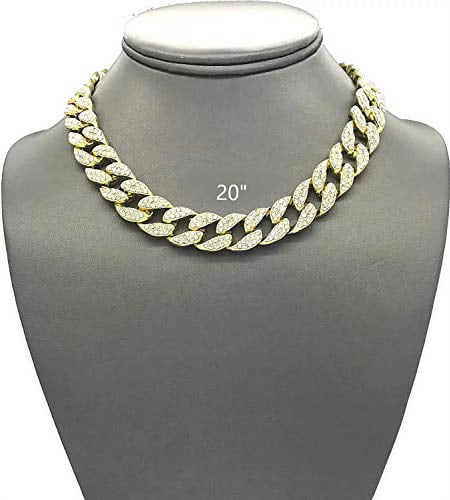 Blinged Out Cuban Necklace W/ Matching Bracelet and Fire Iced Out Timepiece - Boujee 3Pc Set - 2023 CNBW (ST10226 Gld/Gld)