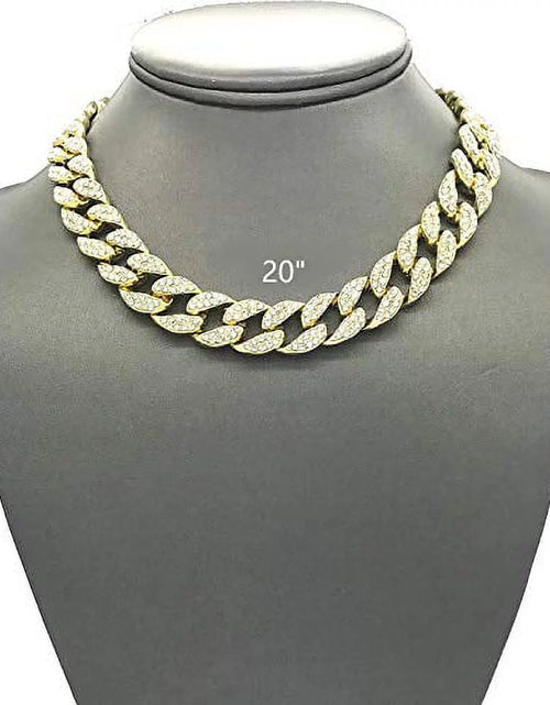 Load image into Gallery viewer, Blinged Out Cuban Necklace W/ Matching Bracelet and Fire Iced Out Timepiece - Boujee 3Pc Set - 2023 CNBW (ST10226 Gld/Gld)
