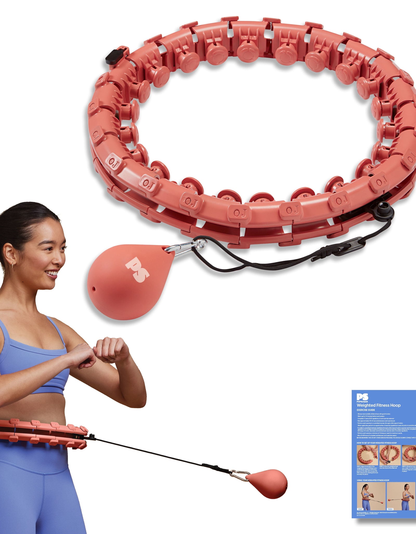Adjustable Weighted Fitness Hoop, Coral