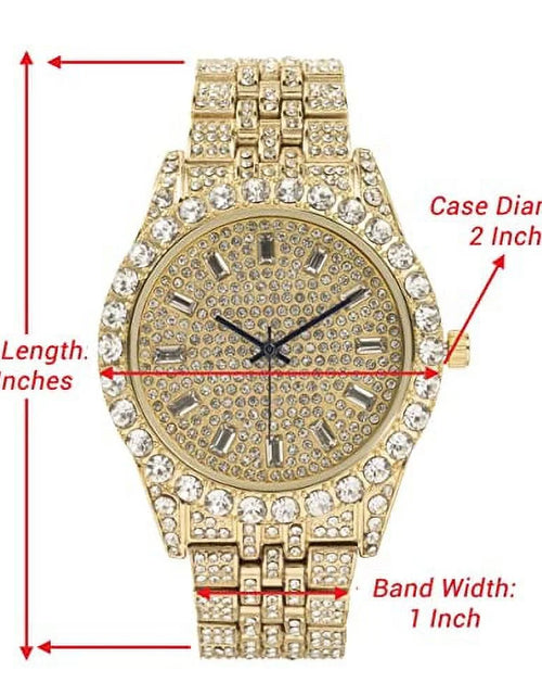 Load image into Gallery viewer, Blinged Out Cuban Necklace W/ Matching Bracelet and Fire Iced Out Timepiece - Boujee 3Pc Set - 2023 CNBW (ST10226 Gld/Gld)
