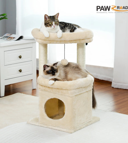 27" Cat Tree for Medium Cats Plush Condo and Scratching Posts, Beige