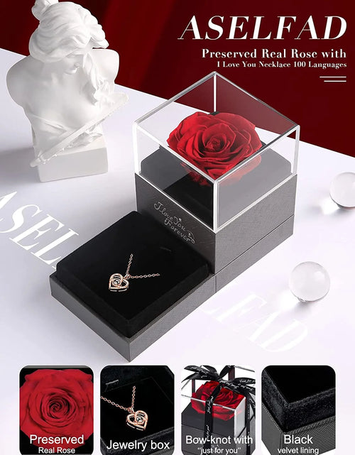 Load image into Gallery viewer, Preserved Red Real Rose with I Love You Necklace in 100 Languages -Eternal Flowers Rose Gifts for Mom Wife Girlfriend on Birthday Anniversary Christmas Mothers Day Valentines Romantic Gifts for Her
