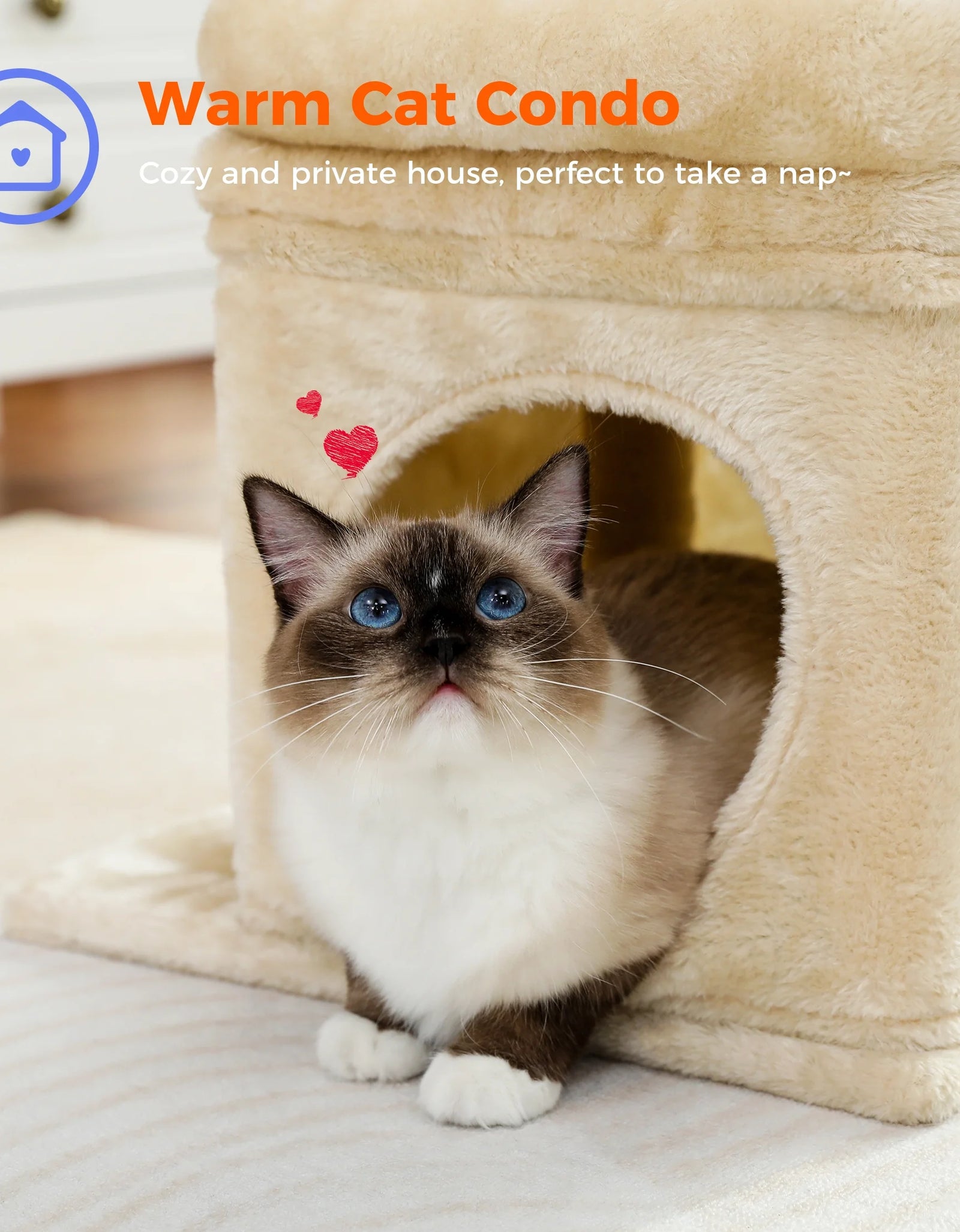 27" Cat Tree for Medium Cats Plush Condo and Scratching Posts, Beige