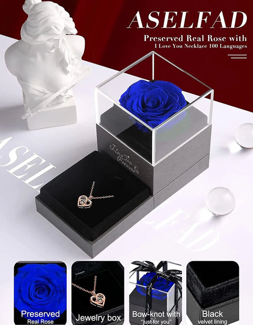 Load image into Gallery viewer, Preserved Red Real Rose with I Love You Necklace in 100 Languages -Eternal Flowers Rose Gifts for Mom Wife Girlfriend on Birthday Anniversary Christmas Mothers Day Valentines Romantic Gifts for Her
