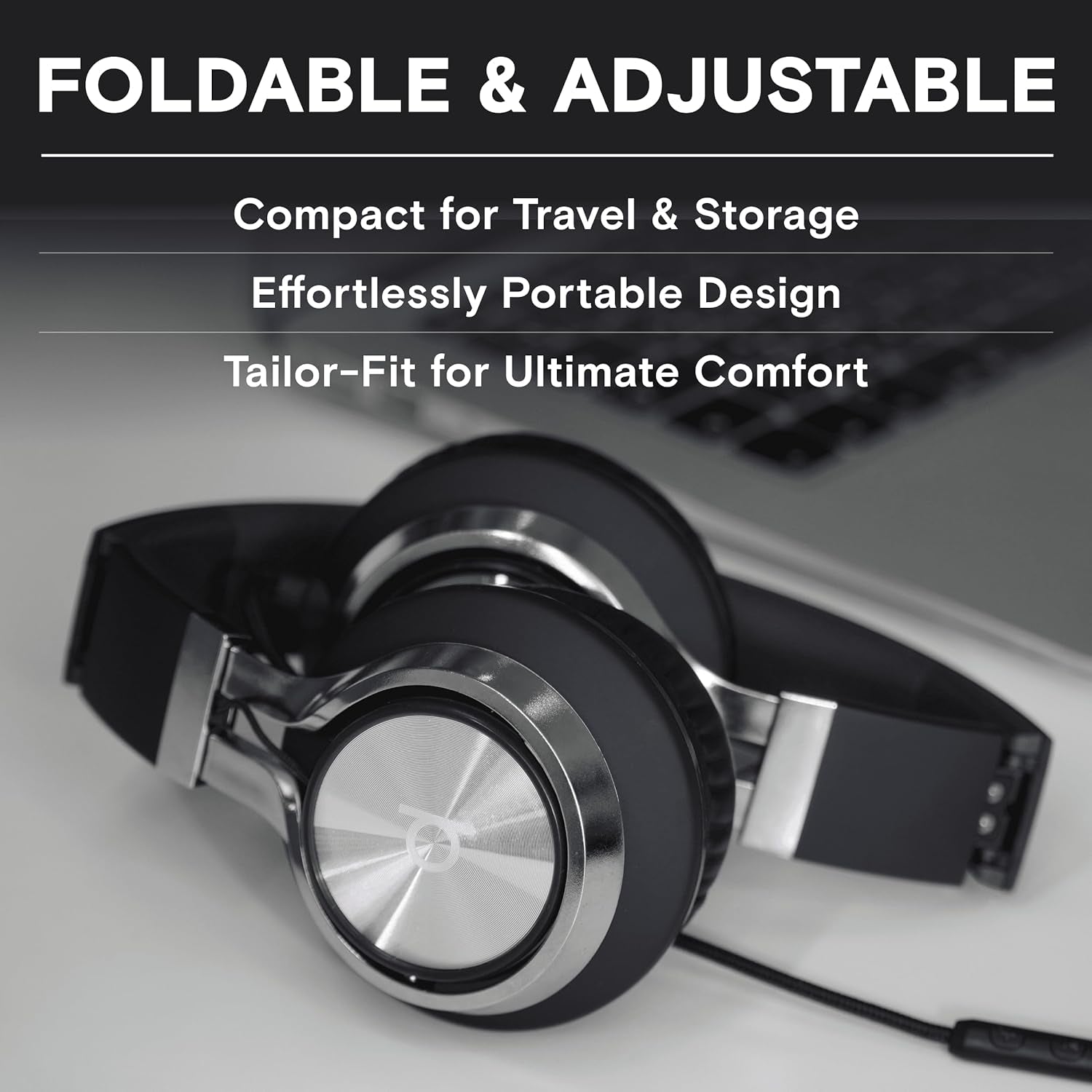 CL750 Wired Headphones with Mic & Volume Control — Noise Isolating On-Ear Headphones for Computer and Laptop Wired, Plug in Corded Headphone over Ear with Wire (Foldable, Aux Jack 3.5Mm)