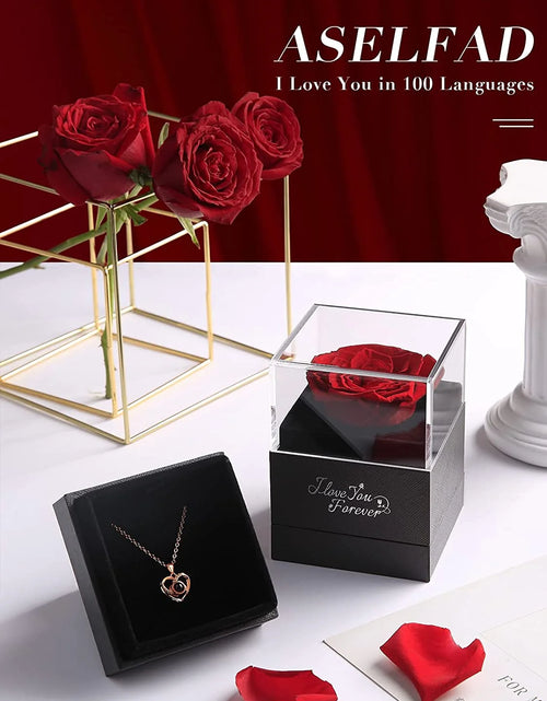Load image into Gallery viewer, Preserved Red Real Rose with I Love You Necklace in 100 Languages -Eternal Flowers Rose Gifts for Mom Wife Girlfriend on Birthday Anniversary Christmas Mothers Day Valentines Romantic Gifts for Her
